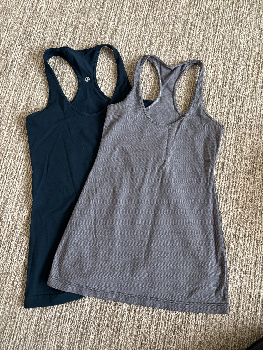 TWO Lululemon Women's Racerback Tank Tops - Navy and Striped